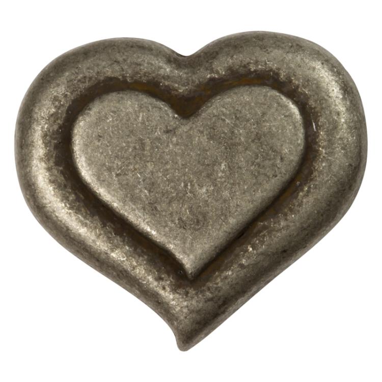 Trachtenknopf aus Metall in Herzform in Altsilber 15mm