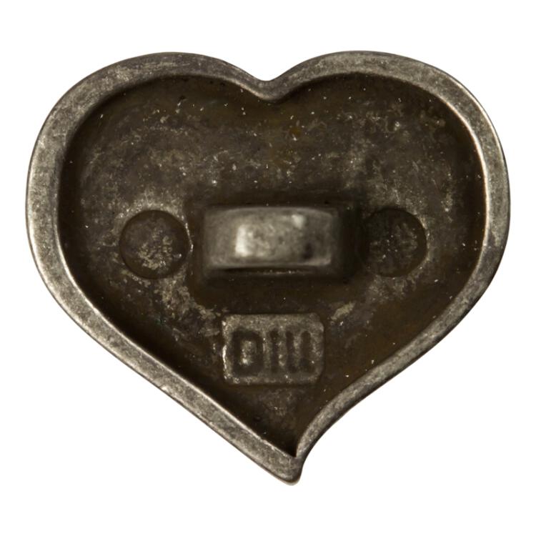 Trachtenknopf aus Metall in Herzform in Altsilber 15mm