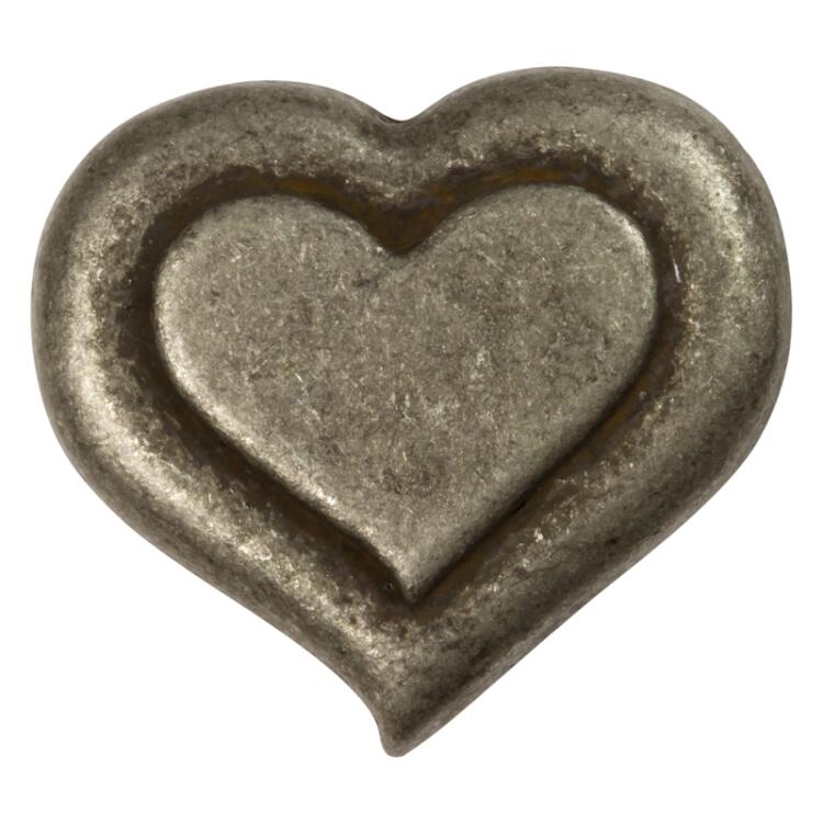 Trachtenknopf aus Metall in Herzform in Altsilber 20mm
