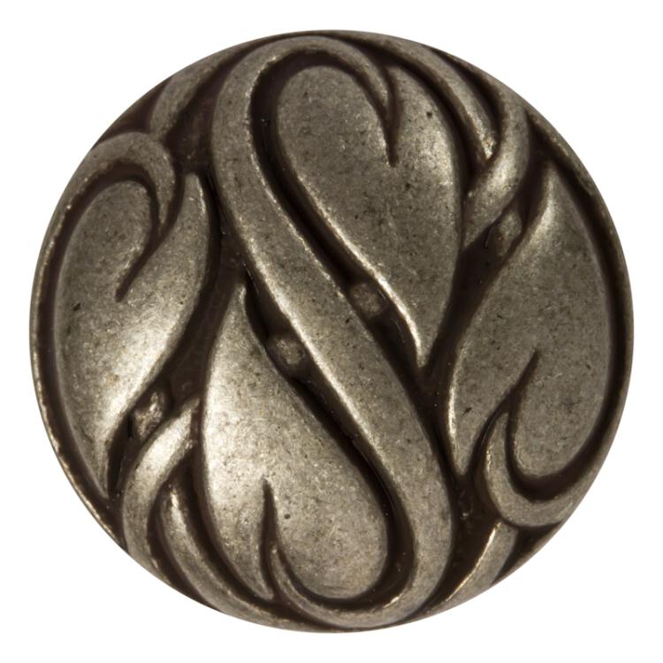 Trachtenknopf aus Metall mit floralem Motiv in Altsilber