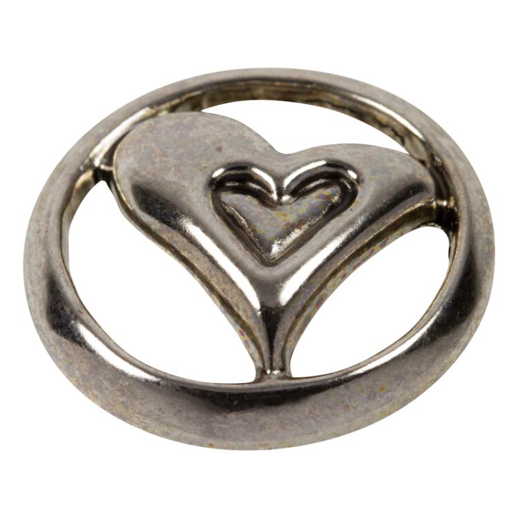 Trachtenknopf aus Metall mit Herzfom im Ring in Silber 18mm