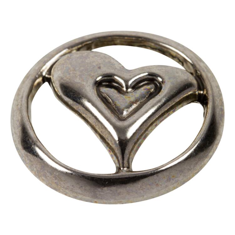 Trachtenknopf aus Metall mit Herzfom im Ring in Silber 23mm