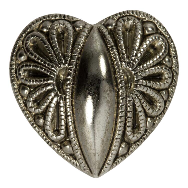 Trachtenknopf aus Metall in prächtiger Herzfom in Silber 15mm
