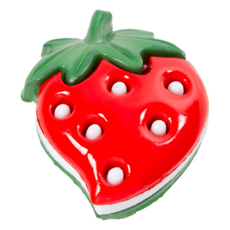 Kinderknopf leckere Erdbeere aus Kunststoff in Rot/Grün 25mm