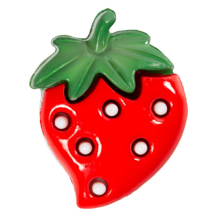 Kinderknopf leckere Erdbeere aus Kunststoff in Rot/Grün 25mm