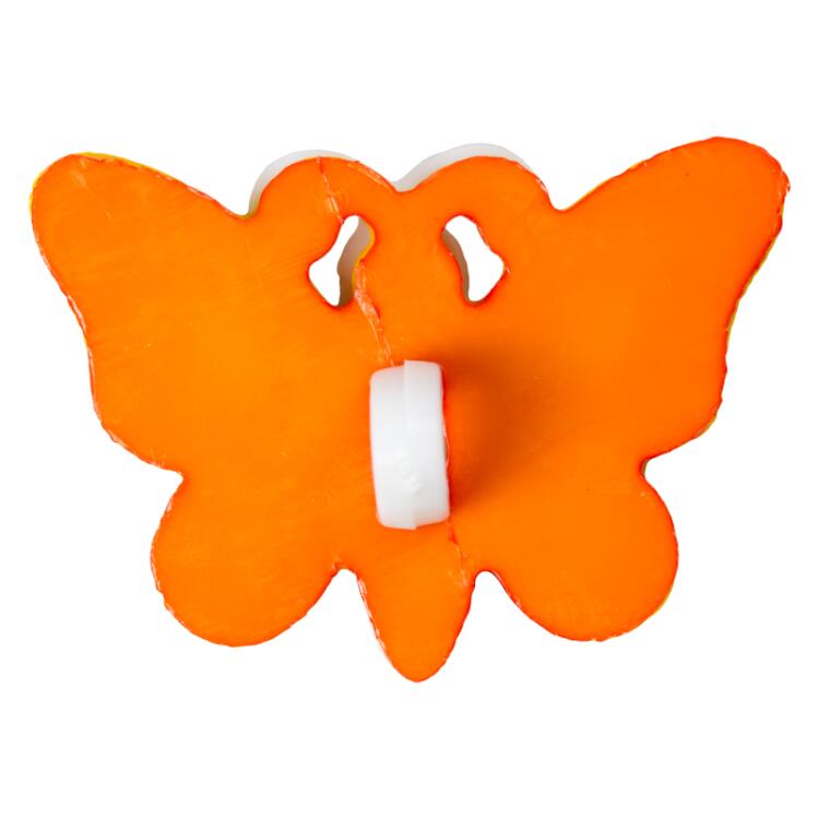 Kinderknopf "fröhlicher Schmetterling" aus Kunststoff in Gelb/Orange/Weiß 23mm