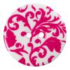 Weißer Kunststoffknopf mit floralem Druckmotiv in Rosa