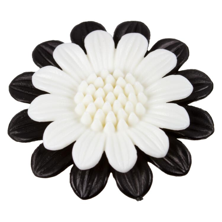 Kunststoffknopf bestehend aus zwei Blumen in Schwarz-Weiß