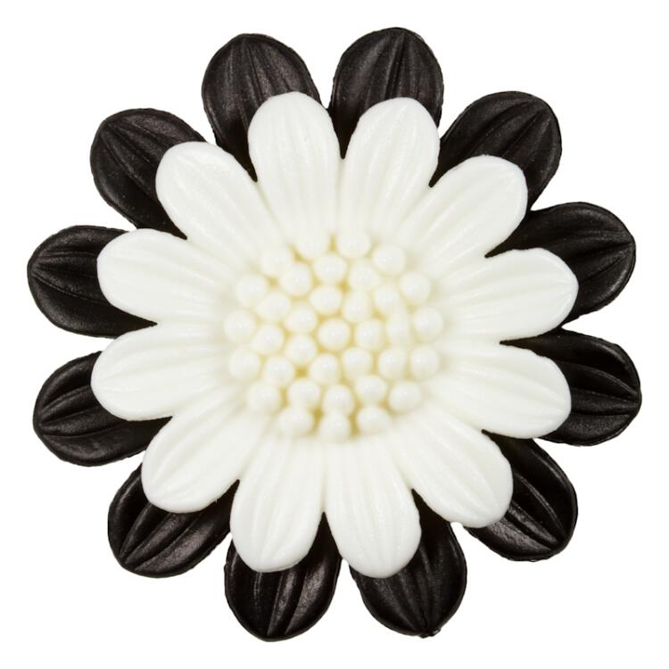 Kunststoffknopf bestehend aus zwei Blumen in Schwarz-Weiß 28mm
