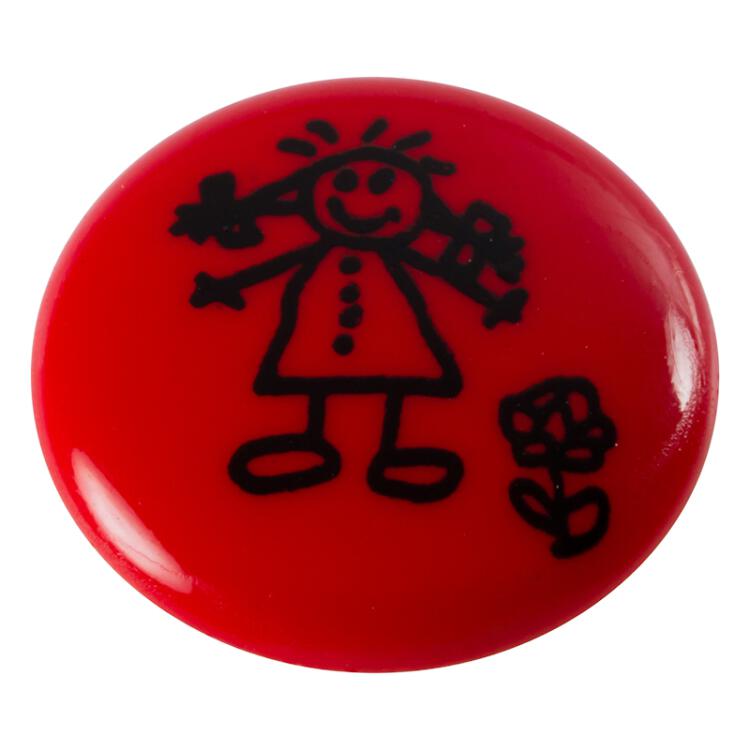 Kinderknopf in Rot mit einem Mädchen
