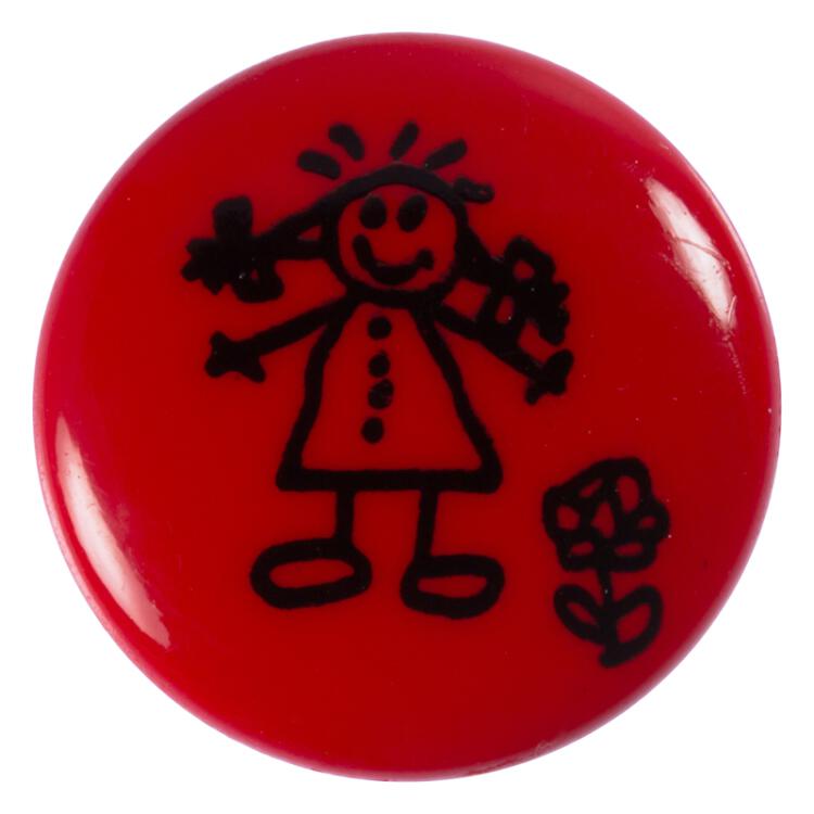 Kinderknopf in Rot mit einem Mädchen 15mm