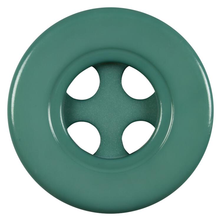 Kunststoffknopf in Grün mit breitem Rand und großen Löchern 30mm