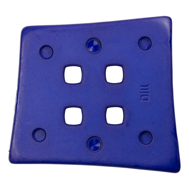 Quadratischer Kunststoffknopf in Blau mit quadratischen Löchern 54mm