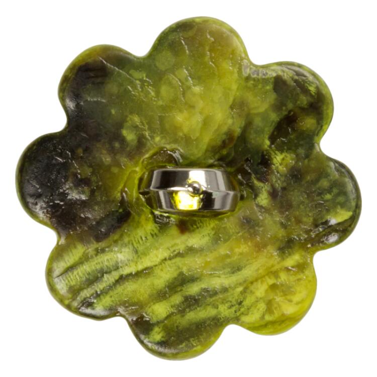 Perlmuttknopf Blumenform grün gefärbt mit Ziereinsatz 25mm