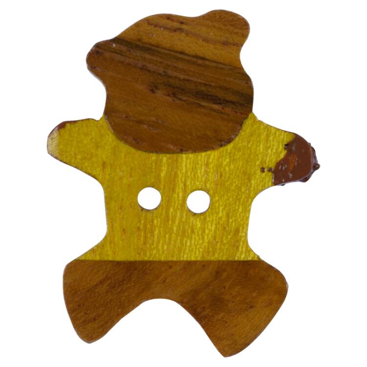Kinderknopf - süßer Bär aus echtem Holz  im gelben T-Shirt