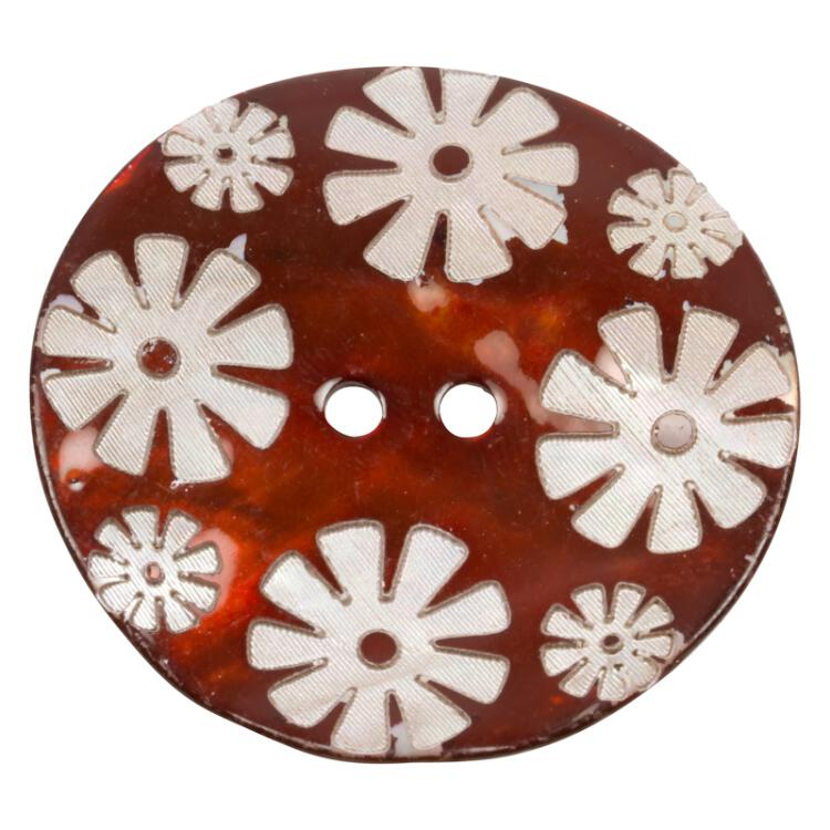 Perlmuttknopf braun lackiert mit Retro-Blumen