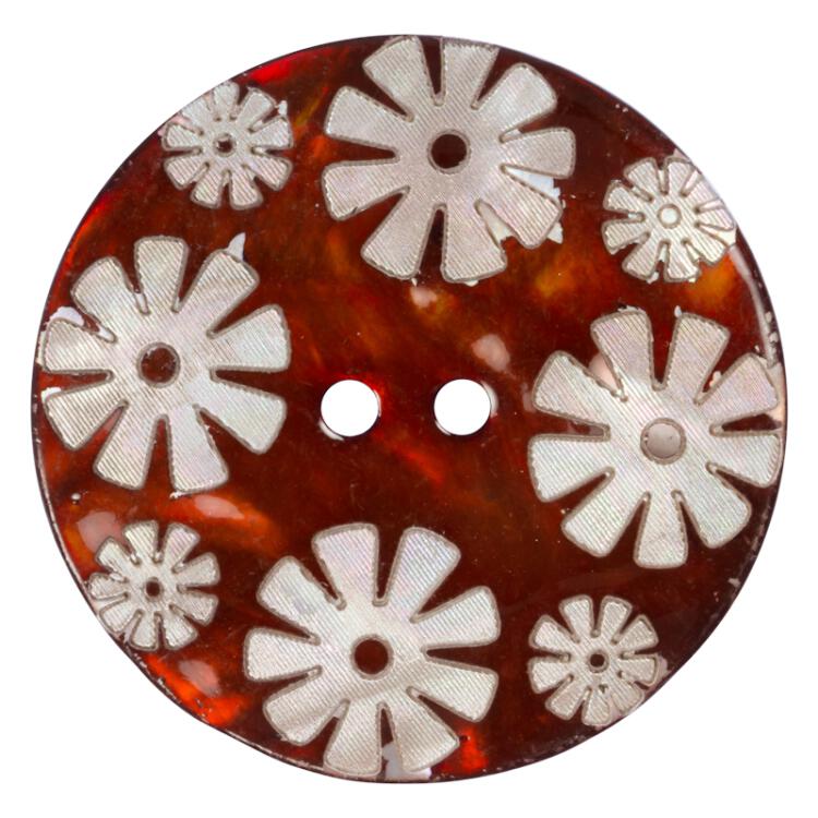 Perlmuttknopf braun lackiert mit Retro-Blumen 18mm