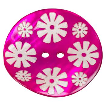 Perlmuttknopf rosa lackiert mit Retro-Blumen
