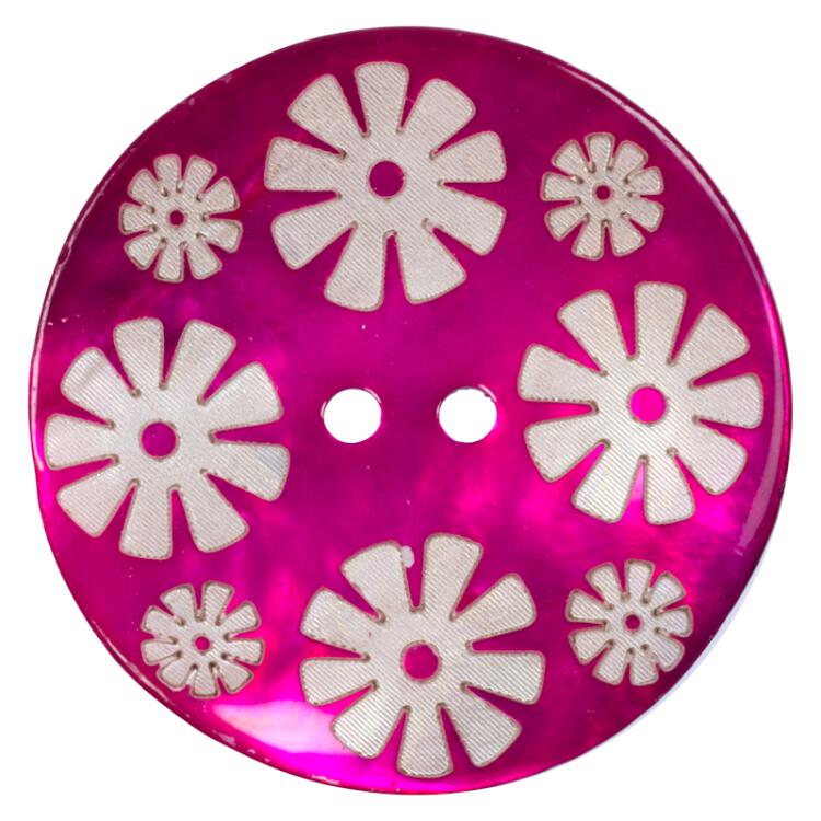 Perlmuttknopf rosa lackiert mit Retro-Blumen 28mm