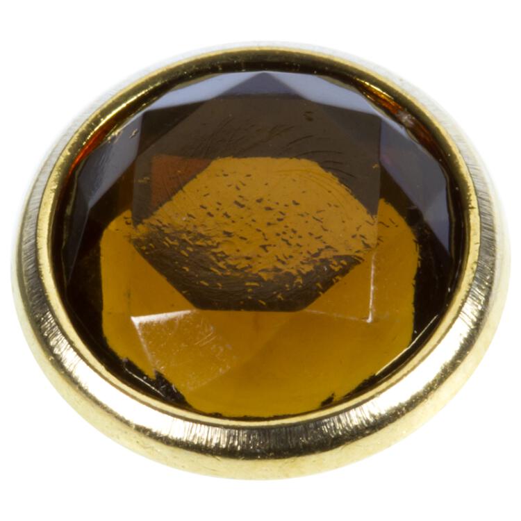 Kristallknopf in transparent Braun mit Gold-Metallfassung 15mm