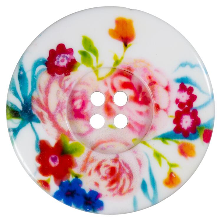 Kunststoffknopf in Weiß mit floralem Print auf der Vorderseite 51mm