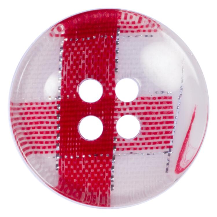 Kunstoffknopf transparent mit rot-weiß-kariertem Stoff