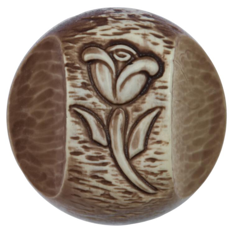Trachtenknopf in Braun ausgewischt mit Blume-Motiv
