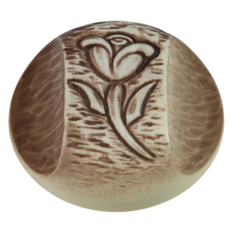 Trachtenknopf in Braun ausgewischt mit Blume-Motiv 15mm