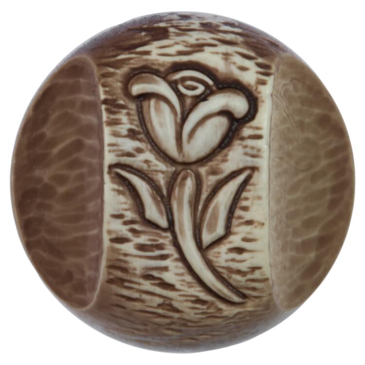Trachtenknopf in Braun ausgewischt mit Blume-Motiv 20mm