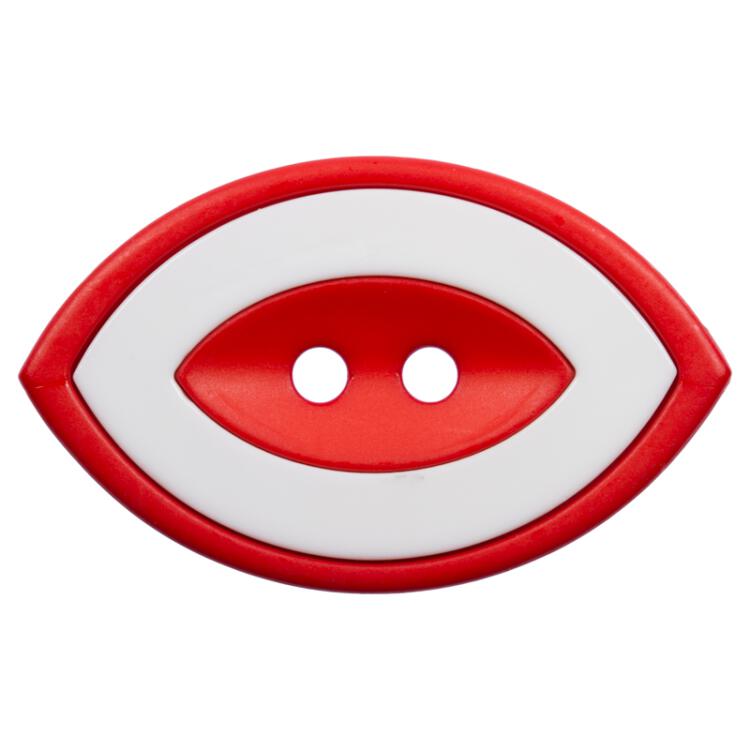 Kunstoffknopf in ovaler Form zweiteilig in Rot-Weiß
