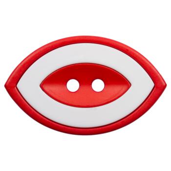 Kunstoffknopf in ovaler Form zweiteilig in Rot-Weiß