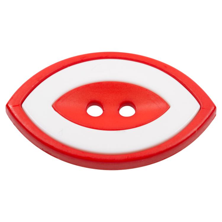 Kunstoffknopf in ovaler Form zweiteilig in Rot-Weiß 38mm