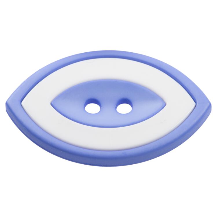 Kunstoffknopf in ovaler Form zweiteilig in Blau-Weiß