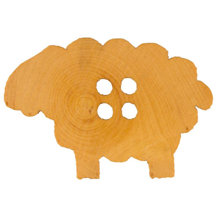 Kinderknopf - Schäfchen aus echtem Holz in Gelb-Braun 36mm