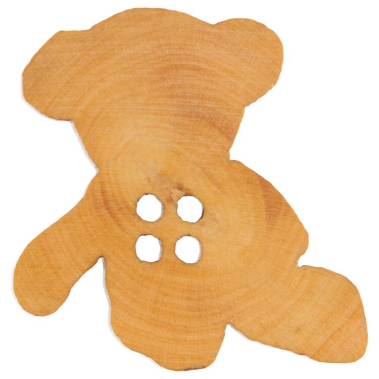 Kinderknopf - Teddybär im Sitzen aus echtem Holz in Gelb-Braun