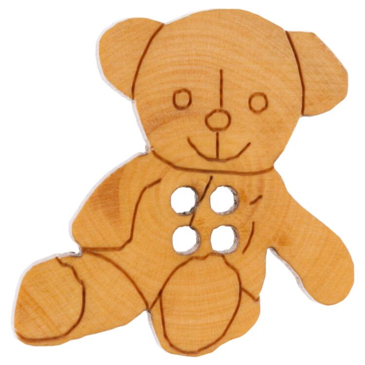 Kinderknopf - Teddybär im Sitzen aus echtem Holz in Gelb-Braun 36mm