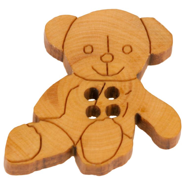 Kinderknopf - Teddybär im Sitzen aus echtem Holz in Gelb-Braun 36mm