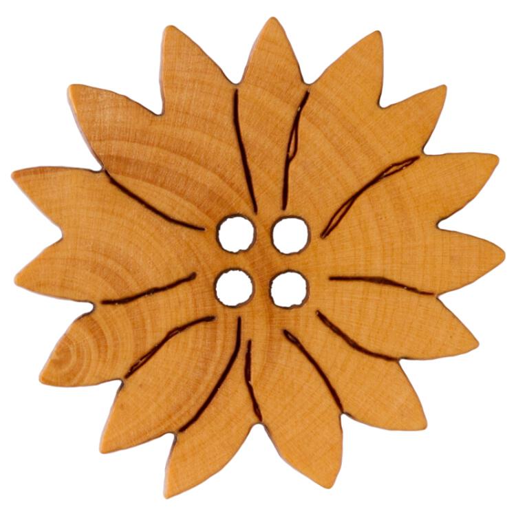 Kinderknopf - Blume aus echtem Holz in Gelb-Braun 28mm