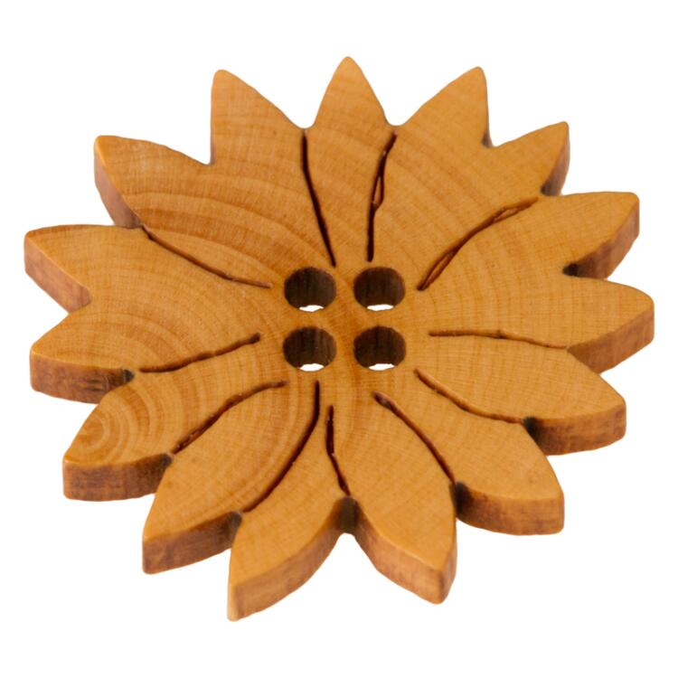 Kinderknopf - Blume aus echtem Holz in Gelb-Braun 36mm