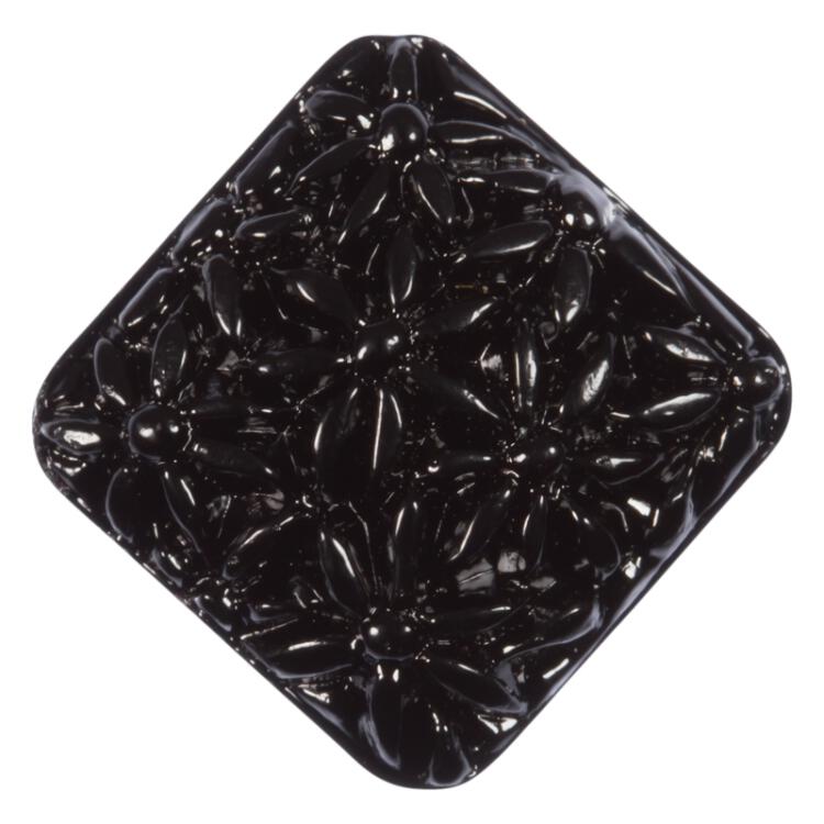 Glasknopf quadratisch mit floralem Motiv in Schwarz