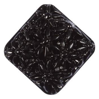 Glasknopf quadratisch mit floralem Motiv in Schwarz