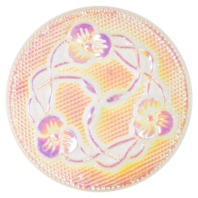 Glasknopf mit Motiv auf der Vorderseite in Weiß mit Regenbogenschimmer 14mm