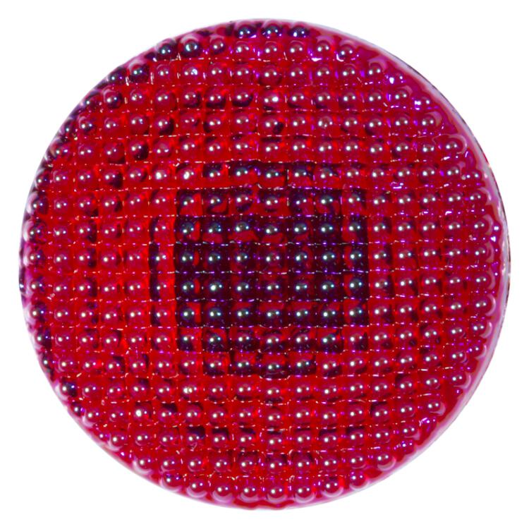 Glasknopf in Rot mit Noppen auf der Vorderseite in Gletscherblau 14mm