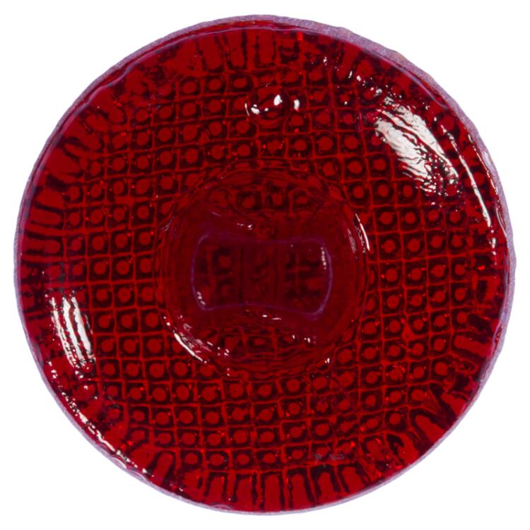 Glasknopf in Rot mit Noppen auf der Vorderseite in Gletscherblau 14mm