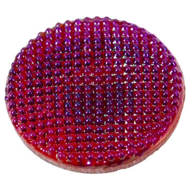 Glasknopf in Rot mit Noppen auf der Vorderseite in Gletscherblau 18mm