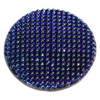 Glasknopf in Schwarz mit Noppen auf der Vorderseite in irisierend Blau