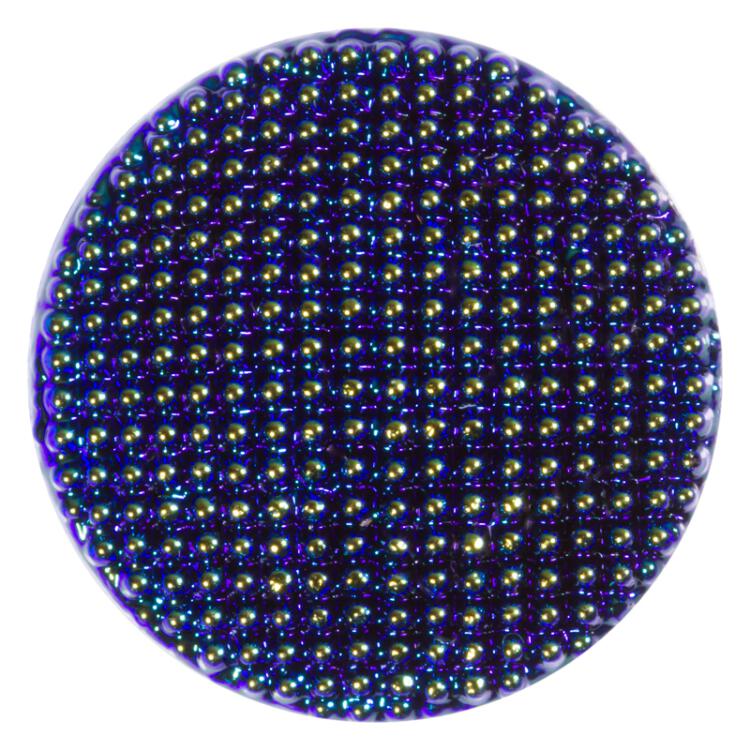 Glasknopf in Schwarz mit Noppen auf der Vorderseite in irisierend Blau 14mm