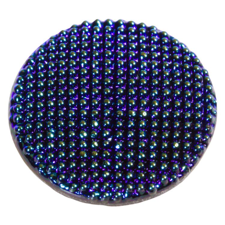 Glasknopf in Schwarz mit Noppen auf der Vorderseite in irisierend Blau 18mm