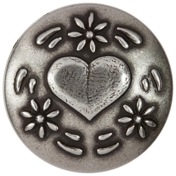 Trachtenknopf aus Metall in Altsilber mit Herzmotiv 15mm