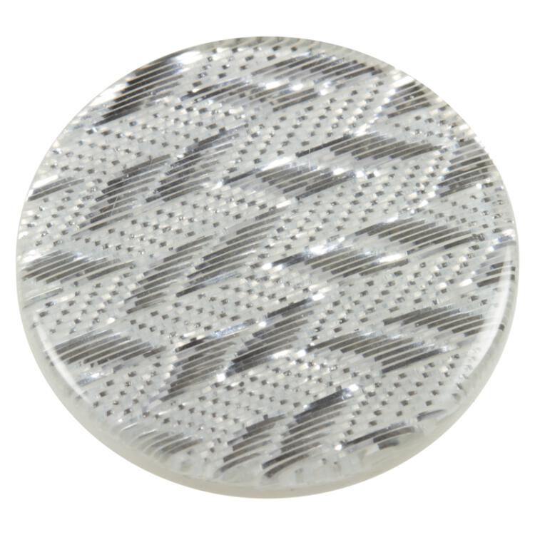 Kunstoffknopf mit einem Ziermotiv in Silber